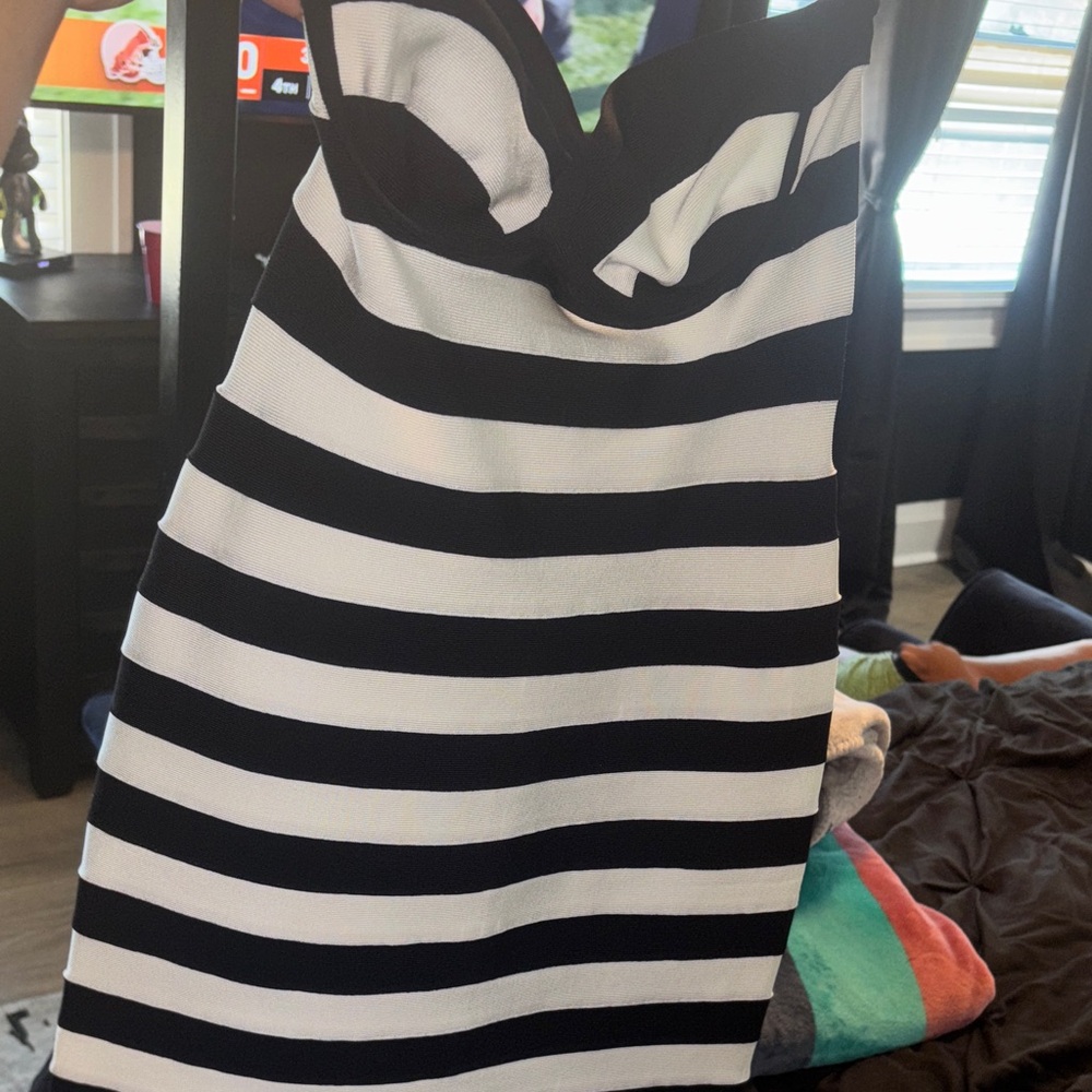 Herve Leger Black and White Striped Dress